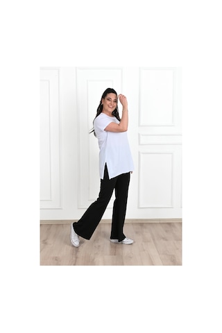 Kadın Bisiklet Yaka Yırtmaç Detaylı Büyük Beden Tshirt 9633-22 001