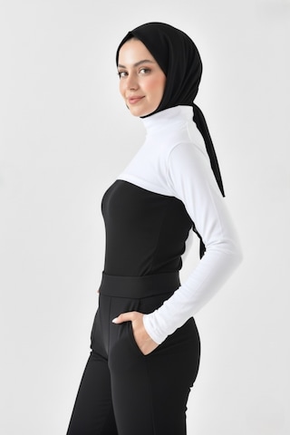 A02teks Dik Yaka Boyunluklu Kolluk Uzun Kollu Boyunluk Tesettür Boyunluk Balıkçı Yaka Bodysuit Beyaz