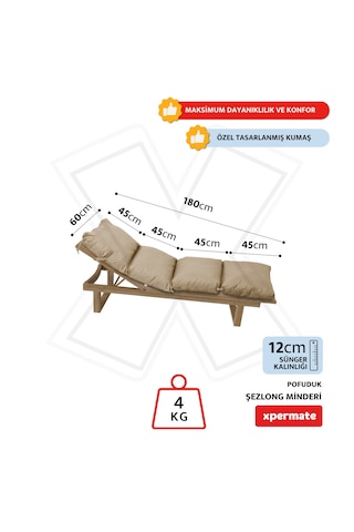 Xpermate Pofuduk Şezlong Minderi 60x180x12cm Su İtici, Bej