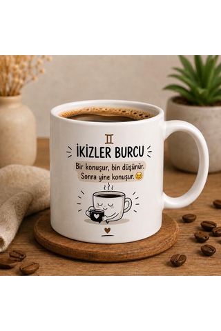 Burç Temalı Kahve Kupası Burçlara Ve Kişiye Özel Tasarım Bej - Beyaz