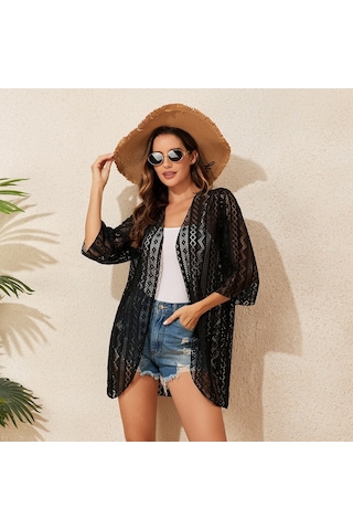 Kosona Kadınlar İçin 2024 Yeni Model İki Yönlü Kullanıma Uygun Delikli Kıyafet, Uv Koruma, Tatil Ve Plaj Giyimi, Siyah Renk Diğer