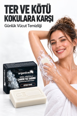 Organicsun Çankırı Tuz Sabunu 120 Gr X 3 Adet Köpüren Formül - Zengin Doğal Mineralli Kaya Tuzu Sabunu