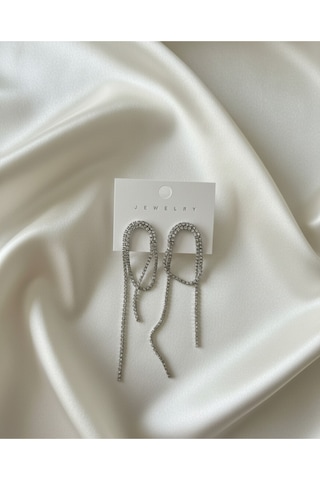 Şehrazat Handmade Uzun Zincir Taşlı Küpe Gümüş