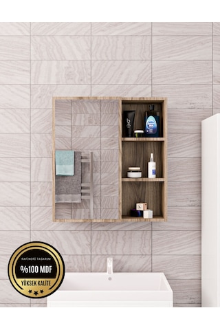 Tek Kapaklı Aynalı Banyo Dolabı Çok Amaçlı Banyo Dolabı Kahverengi