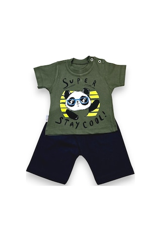 Ayıcık Desenli Erkek Bebek Şortlu Takım Yeşil