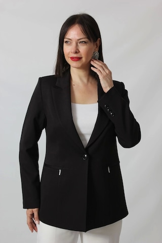 Moda Berray 1904 Siyah Fermuarlı Cep Aksesuarlı Kadın Büyük Beden Blazer Ceket Siyah