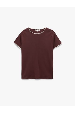 Koton Pamuklu Slim Fit Kısa Kollu Bisiklet Yaka Kroşe Detaylı Tişört Bordo 6wak50151ek Bordo