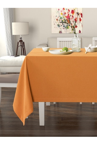 Mandalina Turuncusu Masa Örtüsü Kadife Dokulu Leke Tutmaz Mandalina Turuncusu
