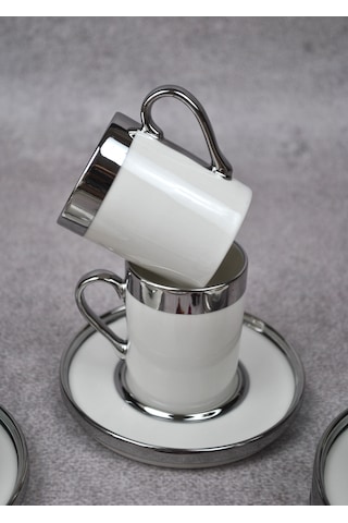 2 Kişilik 4 Parça Porselen Türk Kahve Fincan Takımı 110 Ml Sılver