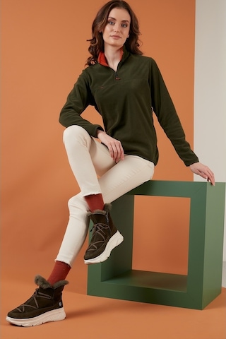 Lela Slim Fit Yumuşak Dokulu Anti-Pilling Tüylenme Yapmayan Yarım Fermuarlı Bayan Polar 5907000 Haki