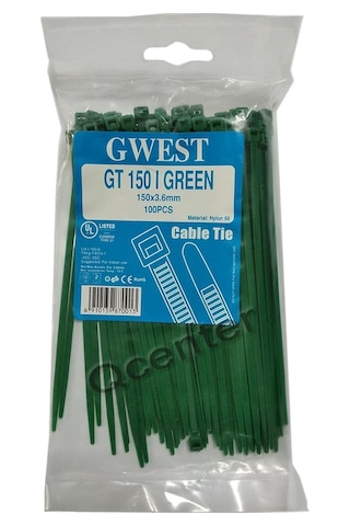 Gwest 3.6x150mm 15cm Yeşil Renkli Plastik Cırt Kelepçe Kablo Bağı