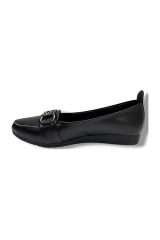 C-shoes 3060-26 Cilt Deri Taşlı Toka Kadın Ayakkabı Siyah