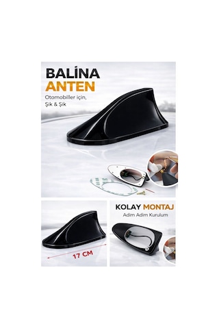 Volvo S60 Uyumlu Oto Balık Sırtı Anten Elektrikli Köpekbalığı Balina Tavan Anteni Siyah