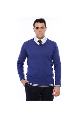 Lacivert V Yaka Slimfit Triko - Wessi Lacivert