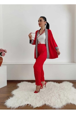 İpli Dar Nakışlı Kimono Takımı Siyah
