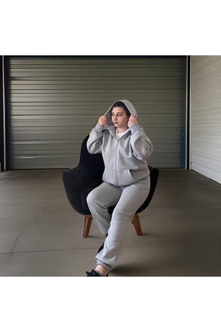 Ceyss Design Unisex Üç İplik Şardonlu Kapüşonlu Hırkalı Eşofman Takımı-açık Gri Açık Gri