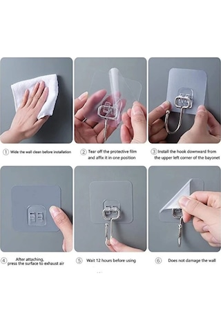 Mucit Home Büyük Kancalı 8 Adet Çok Amaçlı Askı Kendinden Yapışkanlı Havlu Banyo Askısı şeffaf