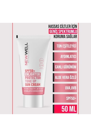 New Well Ton Eşitleyici Yüksek Koruma Etkili Spf50+ Aydınlatıcı Pembe Yüz Güneş Kremi 50ml