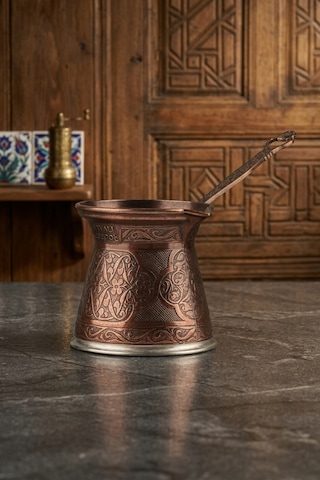 Ayvalı Desenli Döküm Cezve 4 Kişilik İndüksiyon Uyumlu 250 Ml Bakır 6025