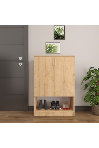 Asra Trend Ayakkabılık A-02 %100 MDF Kapaklı ve Açık Raflı Portmanto Safir Meşe