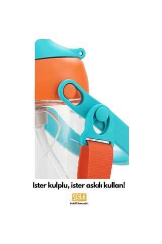 Uzspace 500ml Askılı Kulplu Pipetli Tritan Çocuk Su Matarası Pembe-mavi Genel