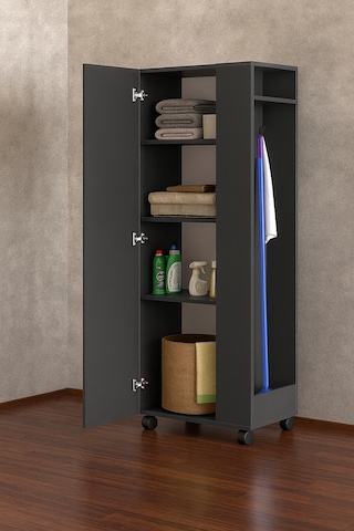 Tarçın Paspas,süpürge-temizlik Malzeme Dolabı- Çok Amaçlı Dolap Paspas- Banyo Dolabı - 80 Cm Antrasit