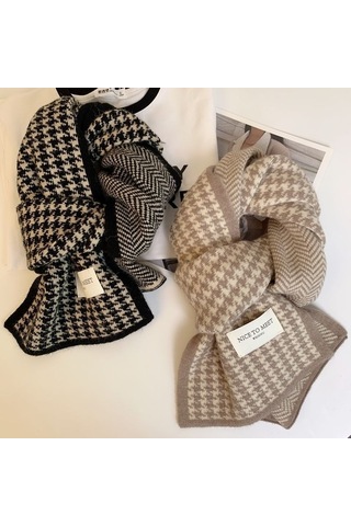 Kadın Sonbahar/kış Binlik Desenli Çift Yüz Eşarp: Kalın Yün-siyah Siyah