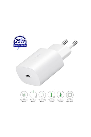 Samsung Galaxy A56 Uyumlu 25w Type-c Girişli Super Hızlı Şarj Cihazı Adaptör - Garantili Beyaz