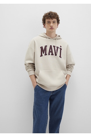 Mavi - Mavi Logo Baskılı Kapüşonlu Bej Sweatshirt 067149-70004 Bej