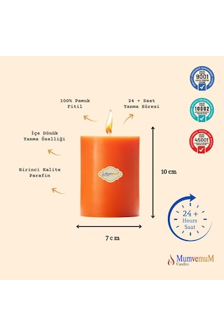 Portakal Kokulu 7x10 Turuncu Silindir Mum Turuncu