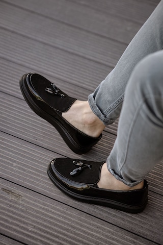 Roof Atelier Erkek Siyah Rugan Püsküllü Loafer Ayakkabı - 002 - Rst Loafer Verniciata Siyah