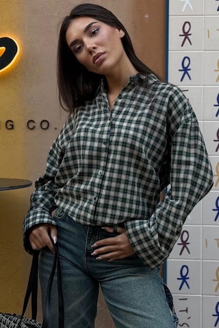 Madmext Yeşil Oversize Kareli Kadın Gömlek Mg2822