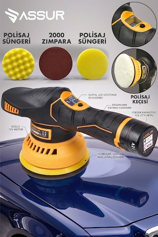 Assur ASR442 12V Orbital 6 Kademeli Polisaj Sarı