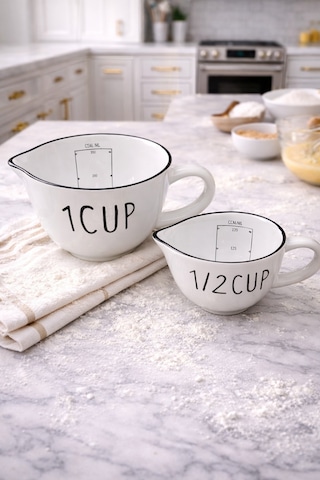 2'li Seramik Ölçü Bardağı Seti Kupa Bardak 250 Ml/500ml