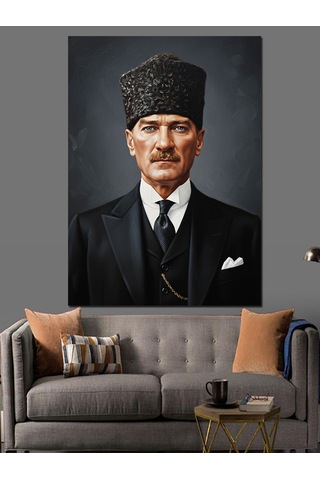 Ciddi Atatürk Portresi Tablosu Dekoratif Kanvas - Mdf Ahşap Tablo