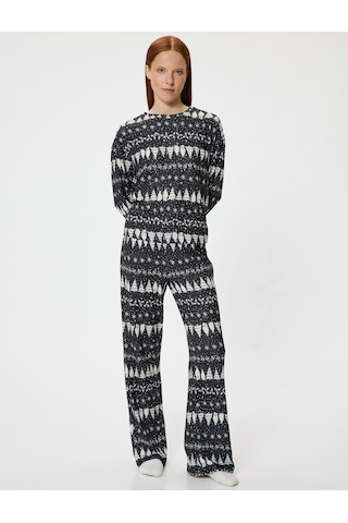 Koton Yılbaşı Temalı Pijama Altı Düz Bol Paça Rahat Kalıp Siyah Desenli 5wlk40008mk Siyah