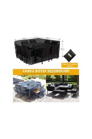 Haegs Bahçe Mobilyası Örtüsü, 200-200-90cm, Ağır Hizmet Oxford Kumaş, Su Geçirmez, Dış Mekan Veranda Masa Örtüsü, Havalandırmalı Masa Ve Sandalye Koruma Kılıfı Gri