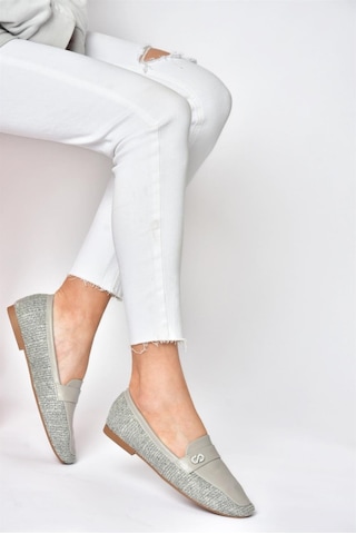 Fox Shoes P820940209 Gri Düz Tabanlı Günlük Kadın Babet Gri-suni Deri Gri