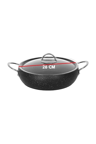 26 Cm Metal Saplı Fırına Girebilir Yanmaz Yapışmaz Granit Karnıyarık Ve Pilav Tenceresi Siyah