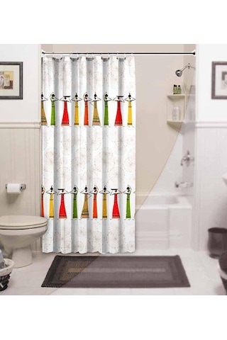 Banyo Paspas Ve Tek Kanat Duş Perdesi 1x120x200 Set Banyo Halısı Africa Beyaz