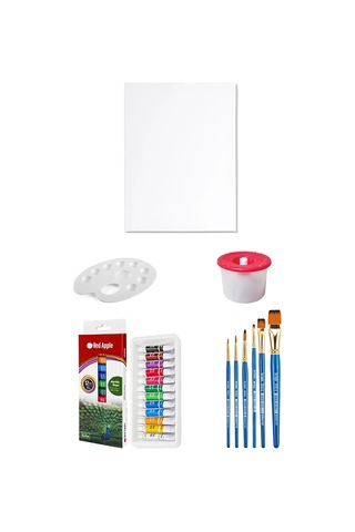 Red Apple Akrilik Boya Seti 9 Ml 12 Renk Tuval Seti 25x35 Cm Çok Renkli