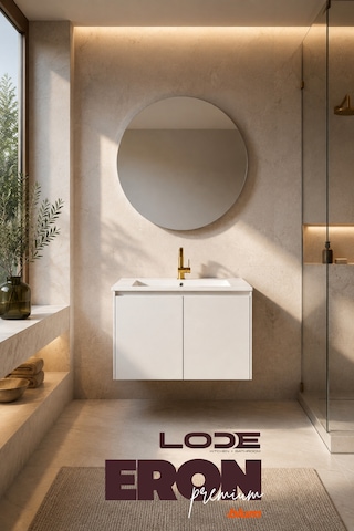 Premium Eron 80 Cm Banyo Dolabı Mat Beyaz Lake Blum Menteşe Cerastyle Ibiza Seramik Lavabo Ayna Dahil Lake Beyaz