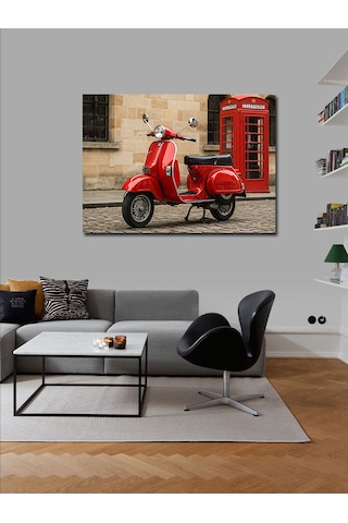 Kanvas Tablo Kırmızı Motosiklet Ve Sokak 70cmx100cm