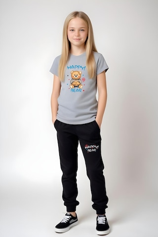 Fyk Kids Kız Çocuk Baskılı Happy Bear Bel Detayı Lastikli Alt-üst Pijama Takımı Gri