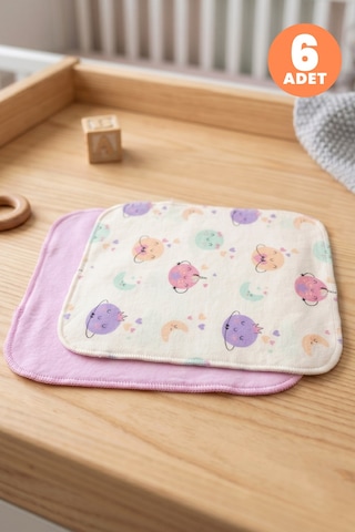 Just Inner Kız Bebek 6'lı Pamuklu Ağız Mendili Ayışığı Desenli Kutulu Set Nefes Alan Doku 684202 Lila