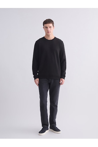 Lcwaıkıkı Classic Siyah Bisiklet Yaka Dokulu Erkek Sweatshirt