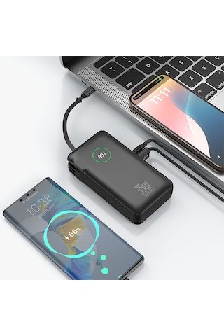 Wiwu Wi-p049 Noble Serisi Type-c Kablolu Dijital Led Göstergeli Powerbank Pd 35w 10000mah Siyah