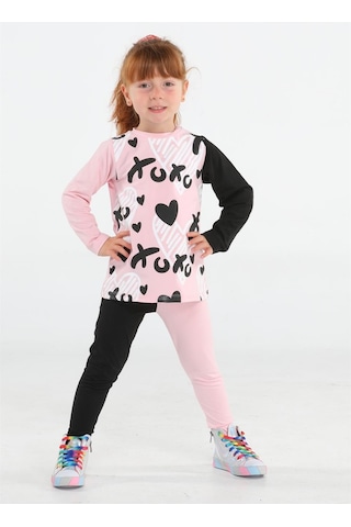 Xo Kalpli Kız Çocuk Tunik Takım-pembe - Siyah Pembe - Siyah