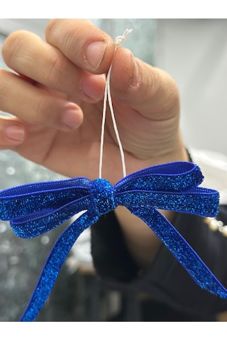 Paşateks 5li Set Simli Saks Mavisi Fiyonk Askılı Yılbaşı Noel Ağaç Süsü Ve Dekoratif Kurdele