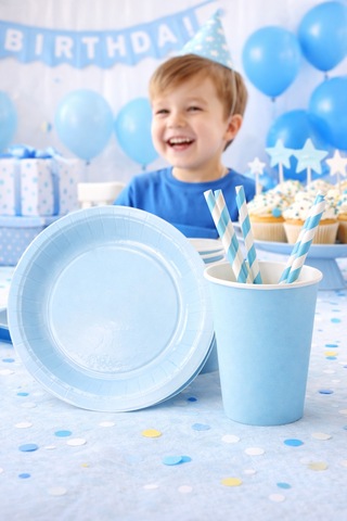 Beysüs Makaron Mavi 8li Tabak Bardak Set